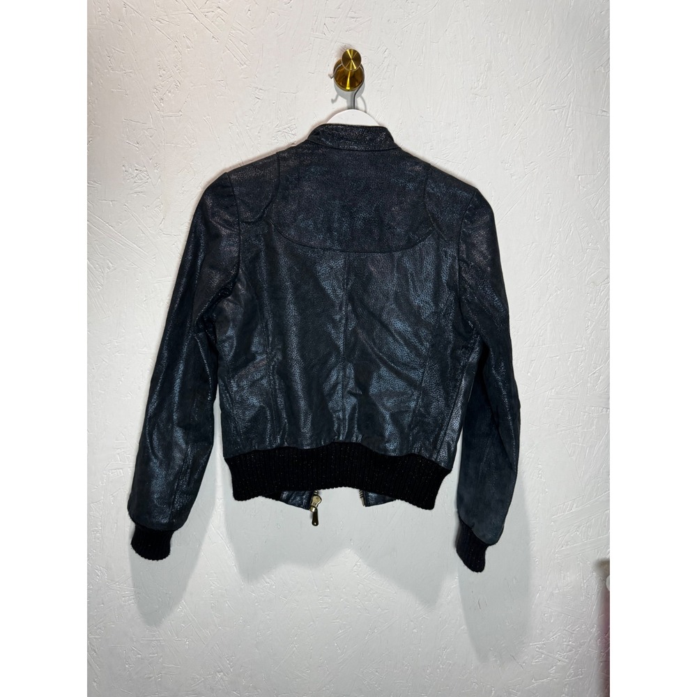 DOMA Leather Bomber Jacket Womens XS Metallic Textured Moto Zip Up Coat - Picture 5 of 5
